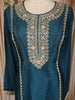Bottle Green Floral Thread and Sequins Embroidered Silk Palazzo Suit