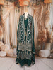 Bottle Green Floral Vine Zari Embroidered Design Georgette Ethnic Gown with Matching Dupatta