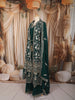 Bottle Green Floral Vine Zari Embroidered Design Georgette Ethnic Gown with Matching Dupatta
