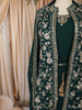 Bottle Green Floral Vine Zari Embroidered Design Georgette Ethnic Gown with Matching Dupatta