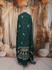 Bottle Green Floral Vine Zari Embroidered Design Georgette Ethnic Gown with Matching Dupatta