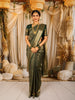 Bottle Green Floral Vine Zari Woven Design Pure Kanchipuram Silk Saree with Zari Border