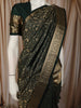 Bottle Green Floral Vine Zari Woven Design Pure Kanchipuram Silk Saree with Zari Border