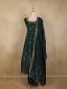 Bottle Green Floral Woven Banarasi Silk Palazzo Suit with Dupatta