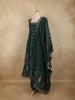 Bottle Green Floral Woven Banarasi Silk Palazzo Suit with Dupatta