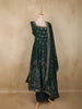 Bottle Green Floral Woven Banarasi Silk Palazzo Suit with Dupatta