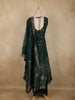 Bottle Green Floral Woven Banarasi Silk Palazzo Suit with Dupatta