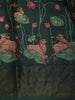 Bottle Green Floral Woven Design Pure Tussar Saree with Zari Border