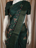 Bottle Green Floral Woven Design Pure Tussar Saree with Zari Border
