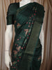 Bottle Green Floral Woven Design Pure Tussar Saree with Zari Border