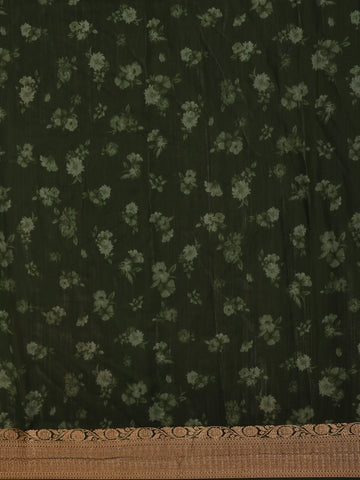 Bottle Green Floral Woven Tussar Silk Saree - Diadem