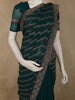 Bottle Green Floral Zari Embroidered and Stone Embellished Design Georgette Saree
