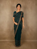 Bottle Green Floral Zari Embroidered and Stone Embellished Design Georgette Saree
