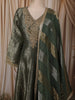 Bottle Green Floral Zari Woven Design Tissue Silk Long Anarkali Gown with Designer Dupatta