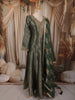Bottle Green Floral Zari Woven Design Tissue Silk Long Anarkali Gown with Designer Dupatta