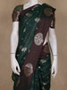 Bottle Green Floral Zari Woven Design Tussar Saree with Contrast Maroon Border