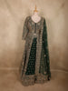 Bottle Green Floral Zari and Sequins Embroidered Design Georgette Gown with Dupatta