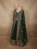 Bottle Green Floral Zari and Sequins Embroidered Design Georgette Gown with Dupatta