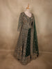 Bottle Green Floral Zari and Sequins Embroidered Design Georgette Gown with Dupatta