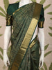 Bottle Green Floral and Paisley Zari Woven Design Pure Kanchipuram Silk Saree with Zari Border