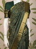 Bottle Green Floral and Paisley Zari Woven Design Pure Kanchipuram Silk Saree with Zari Border