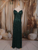 Bottle Green Heavy Sequins Embroidered Design Sequins Fabric Party Wear Fish Cut Gown with Draped Beaded Shoulder Chains