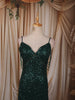 Bottle Green Heavy Sequins Embroidered Design Sequins Fabric Party Wear Fish Cut Gown with Draped Beaded Shoulder Chains