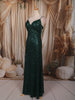 Bottle Green Heavy Sequins Embroidered Design Sequins Fabric Party Wear Fish Cut Gown with Draped Beaded Shoulder Chains