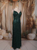 Bottle Green Heavy Sequins Embroidered Design Sequins Fabric Party Wear Fish Cut Gown with Draped Beaded Shoulder Chains
