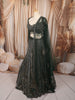 Bottle Green Heavy Sequins and Beads Embroidered Design Net Bridal Lehenga with Matching Dupatta