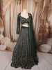 Bottle Green Heavy Sequins and Beads Embroidered Design Net Bridal Lehenga with Matching Dupatta