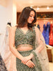Bottle Green Heavy Sequins and Beads Embroidered Design Net Mermaid Party Wear Lehenga with Contrast Dupatta