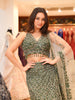Bottle Green Heavy Sequins and Beads Embroidered Design Net Mermaid Party Wear Lehenga with Contrast Dupatta