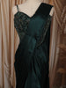 Bottle Green Heavy Sequins and Beads Embroidered Design Satin Ready To Wear Saree