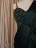 Bottle Green Heavy Sequins and Beads Embroidered Design Satin Ready To Wear Saree