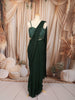 Bottle Green Heavy Sequins and Beads Embroidered Design Shimmer Ready to Wear Draped Saree with Matching Designer Corset Blouse