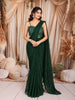 Bottle Green Heavy Sequins and Beads Embroidered Design Shimmer Ready to Wear Draped Saree with Matching Designer Corset Blouse