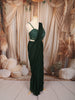 Bottle Green Heavy Sequins and Beads Embroidered Design Shimmer Ready to Wear Draped Saree with Matching Designer Corset Blouse