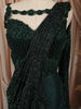 Bottle Green Heavy Silver Beads Embroidered Design Chiffon Ready to Wear Party Saree with Matching Designer Blouse