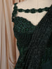 Bottle Green Heavy Silver Beads Embroidered Design Chiffon Ready to Wear Party Saree with Matching Designer Blouse