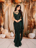 Bottle Green Heavy Silver Beads Embroidered Design Chiffon Ready to Wear Party Saree with Matching Designer Blouse