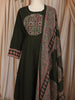 Bottle Green Kalamkari Printed Design Cotton Anarkali Salwar Suit with Matching Dupatta