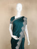 Bottle Green Leaf Designed Satin Saree