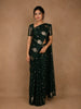 Bottle Green Leaf Motif Woven Banarasi Silk Saree