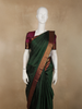 Bottle Green Mini Checked Woven Design Kanchipuram Silk Saree with Contrast Zari Border