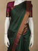 Bottle Green Mini Checked Woven Design Kanchipuram Silk Saree with Contrast Zari Border