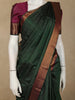 Bottle Green Mini Checked Woven Design Kanchipuram Silk Saree with Contrast Zari Border