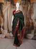 Bottle Green Mini Checked Zari Woven Design Pure Kanchipuram Silk Saree with Contrast Zari Border