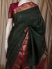 Bottle Green Mini Checked Zari Woven Design Pure Kanchipuram Silk Saree with Contrast Zari Border