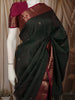 Bottle Green Mini Checked Zari Woven Design Pure Kanchipuram Silk Saree with Contrast Zari Border